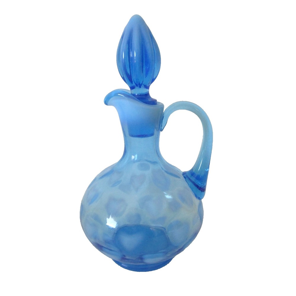 Fenton Vintage Opalescent Blue Optic Hearts Cruet With Stopper 7.5"
